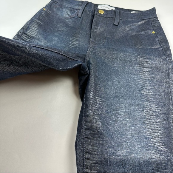 Frame Denim Le High Straight Indigo Lizard Coated Jeans Sz 25 - Picture 6 of 11
